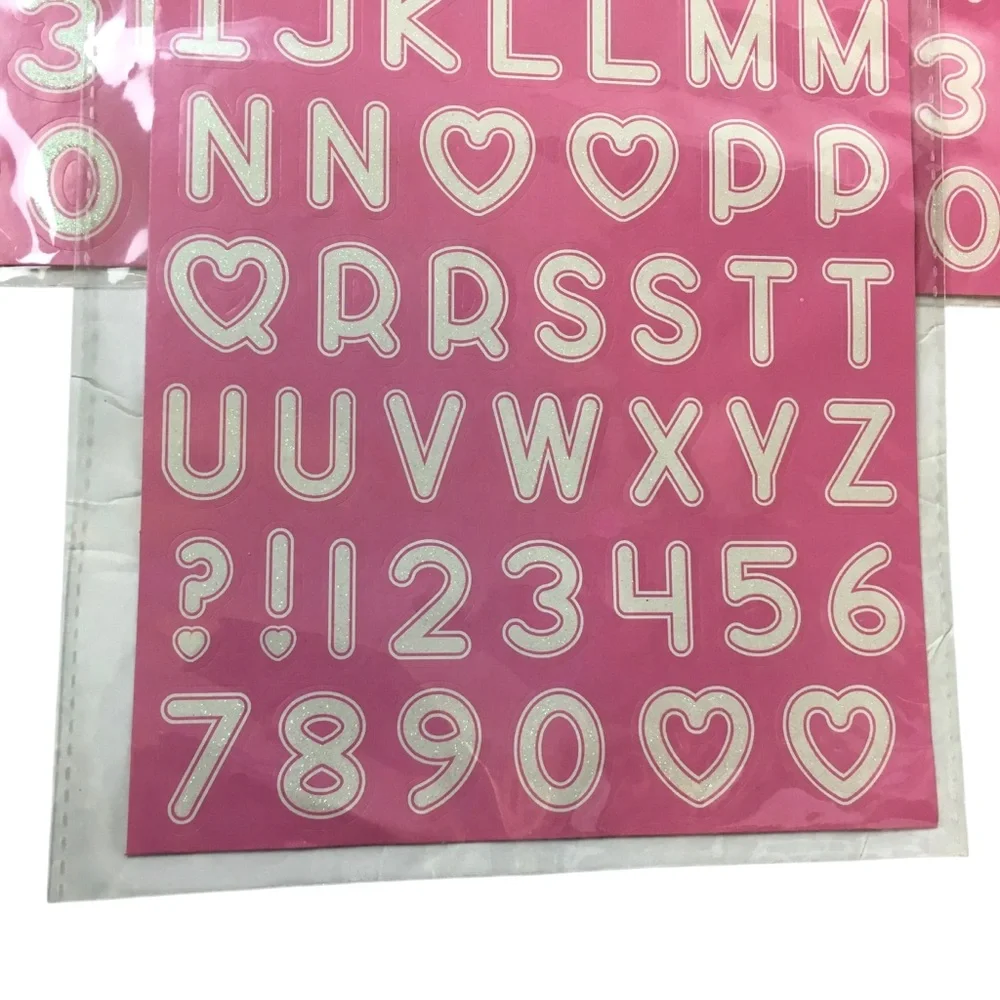 Alphabet Number Glitter Stickers Pink White 3 Sheets 165 Total School Craft NEW